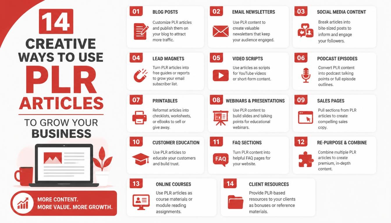 14 Creative Ways to Use PLR Articles to Grow Your Business – Featured Image 14 Creative Ways to Use PLR Articles to Grow Your Business - Featured Image